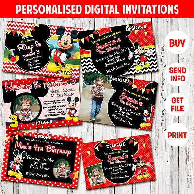 'You PRINT & SAVE' MICKEY MOUSE 1st Birthday Invitation Invite Digital Party • $4.83