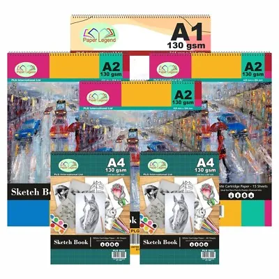(Set Of 6) A1 A2 & A4 Spiral Sketch Pad 130gsm White Paper Drawing Artist Book  • £26.29