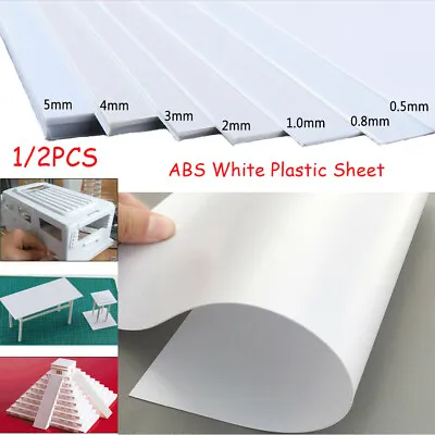 ABS Plastic Sheet White 0.5/0.8/1/2/3/4/5mm Thick Smooth Board Model Car Trim • £3.59