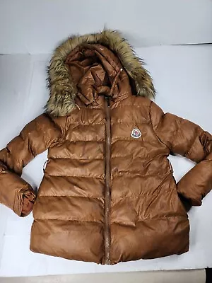 Moncler Down Puffer Brown Coat Size Medium Fur Hood • $99.32