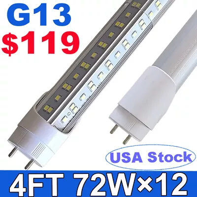 12 Pack G13 LED 72w 4ft 48 Inch T8 Fluorescent Tube Light Fixture Strip 6500K • $119.99