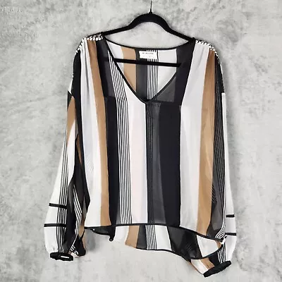 One Teaspoon Womens Sheer Blouse Size M White Black Tan Stripe Long Slve Boho • $25