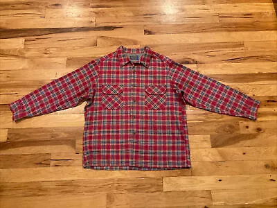 Pendleton Red Flannel Long Sleeve Shirt Mens XL Plaid 100% Pure Virgin Wool USA • $38