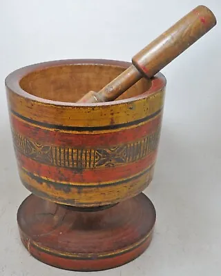 Antique Wooden Large Grains Grinding Mortar And Pestle Original Old Hand Carved • $354.15