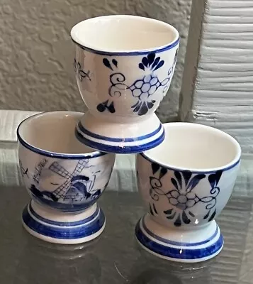 Delft Blue Porcelain Egg Cups Handpainted (Set Of 3) • $21.60