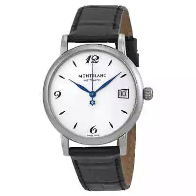 Montblanc Star Classique Automatic Silvery White Dial Black Leather Watch 111590 • $1417.90