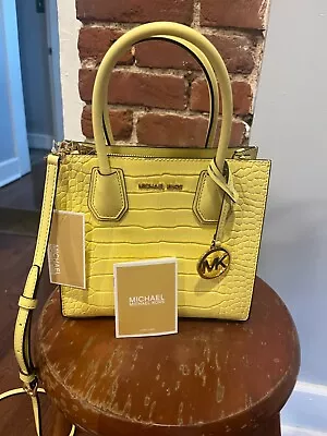 NWT Michael Kors Mercer Crossbody Purse Bag Buttercup Yellow Embossed Leather  • $119.95