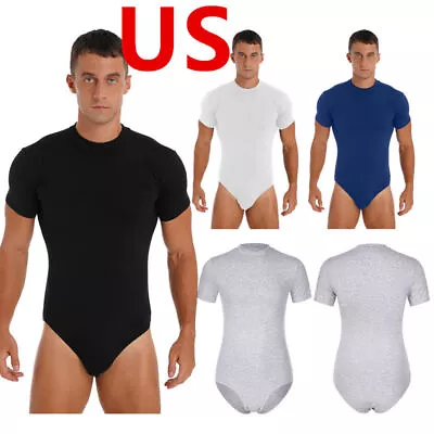 US Men's Bodysuit Short Sleeve Undershirt One Piece Leotard Button Crotch Shirt • $4.59