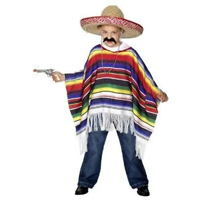 Childs Mexican Poncho Boys Girls Mexico Fancy Dress Kids Western Bandit New • £13.99