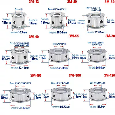 M3 12T-120T Timing Belt Pulley Synchronous Wheel Gear Pitch 3mm Tooth Width 16mm • $20.49