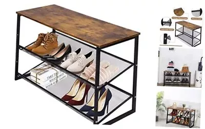  3-Tier Tilting Adjustable Freestanding Shoe Rack 6-Pairs 3-Tiers Rustic Brown • $55.78