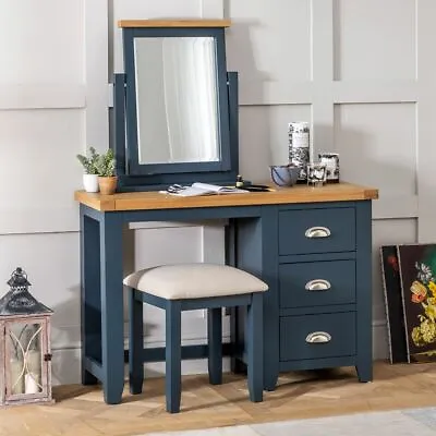 Westbury Blue Pedestal Dressing Table Set With Mirror & Stool - Furniture • £449