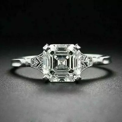 2CT Asscher Cut Lab-Created Diamond Solitaire Wedding Ring 14K White Gold Plated • £93.08