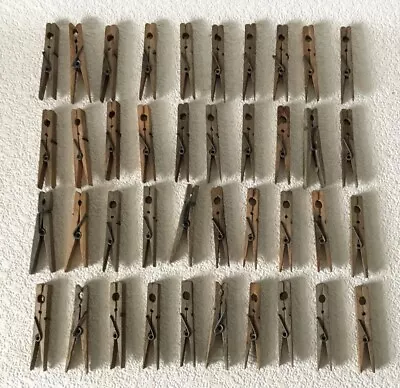 Vintage Weathered Wood Clothes Pins Spring Type Lot Of 40 Craft Rustic Hardwood • $19.98