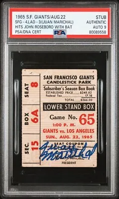 1965 Juan Marichal Hit John Roseboro In Head W/bat Ticket La/sf Brawl Psa Auto 9 • $3500