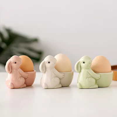 Ceramic Egg Cups Easter Rabbit Egg Cup Egg Holder Stand For Table Decoration • £6.95