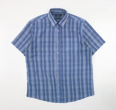 £5.25 • Buy Atlantic Bay Mens Blue Plaid Polyester Button-Up Size L Collared Button