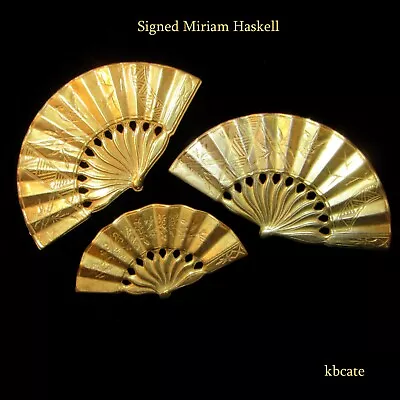 VTG SIGNED MIRIAM HASKELL FIGURAL Oriental FAN BIRD BAMBOO PIN BROOCH LOT Of 3 • $44.99