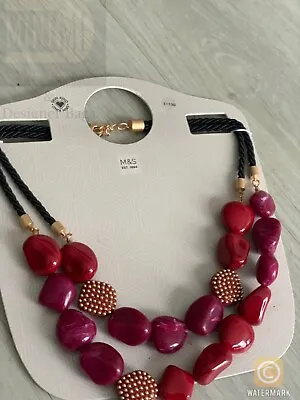 M&S Marks And Spencer’s Statement Resin Link Maroon Dangle Charms Necklace NEW • £7.95