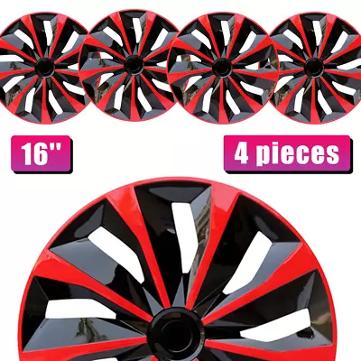 Red Black 16  4pcs Covers Full Rim Snap On Hub Caps Fit R16 Steel Rims US Stock • $52.99