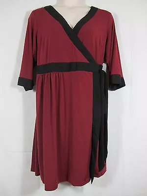 Melissa Masse Classic Wrap Dress Burgundy Black Plus 2X • $89.99