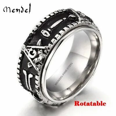 $10.99 • Buy MENDEL Rotatable Freemason Masonic Wedding Band Ring Stainless Steel Size 7-12
