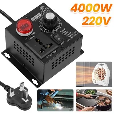 AC 220V 4000W Variable Voltage Regulator Speed Motor Fan Control Controller UK • £16