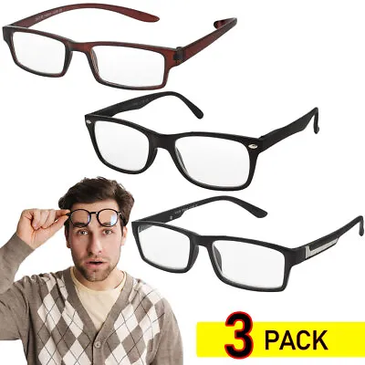 MENS Reading Glasses 3 Pack Square Frame Readers Eyeglasses Assorted New Frames • $8.95