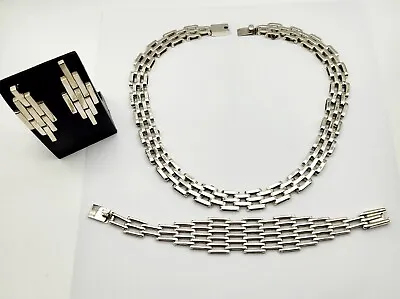 Vintage Taxco Sterling Silver Modernist MCM Necklace Bracelet & Earrings Set • $349