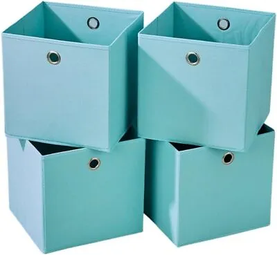 Set 4 Storage Boxes Foldable Square Fabric Cube Clothes Organizer Bag Drawer Box • £21.99