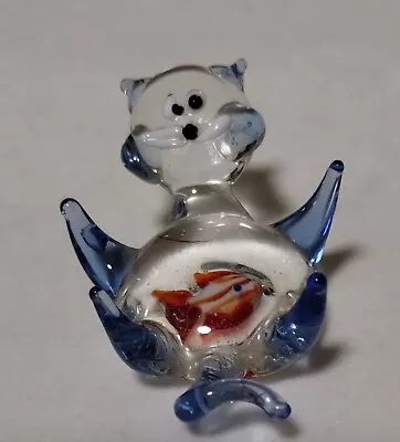 Murano Glass Cat On Back With Fish In Belly Expression Priceless Whimsical • $21.99