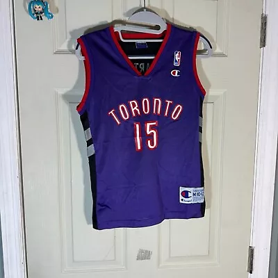 VTG Vince Carter Jersey Youth Sz M 10-12 Toronto Raptors Champion NBA Purple 15 • $34.95