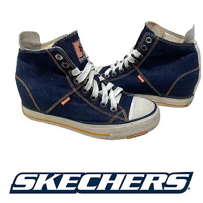Skechers X Daddy's $ Money Y2K Hidden Wedge Denim Sneakers High Tops Sz 6 39175 • $35.38