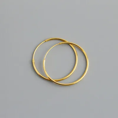 18ct Yellow Gold On Silver  Hinged Sleeper Hoop Earrings 8mm 10mm 12mm 16mm 18mm • £7.89