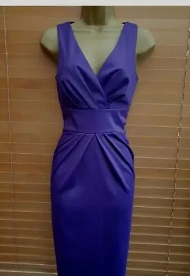 Purple Satin Pencil Wiggle Galaxy Smart Cocktail Evening Dress Size 10 REDUCED • £18