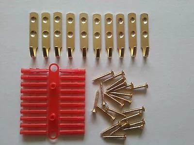 10 X HEAVY DUTY PICTURE / MIRROR HOOKS. (INCLUDING SCREWS & RAWPLUGS) NEW • £7.99