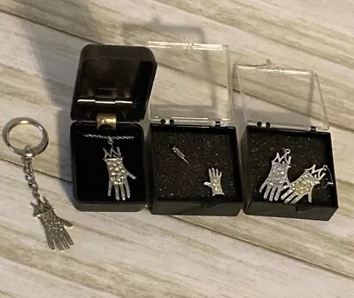 Michael Jackson Rhinestone Glove Keychain Pin Necklace & Earrings Set Jewelry  • $75