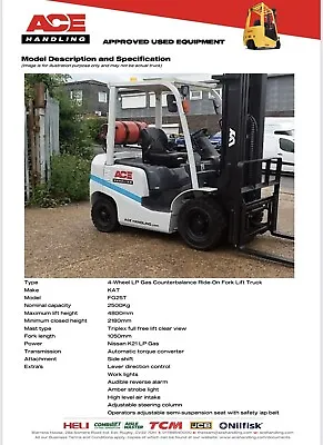 £9995 • Buy KAT FG25T3 Gas Container Spec Forklift Buy-£9995 HP-£49.91 Hire-£72.50pw AH1599