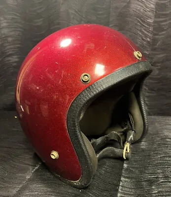Vtg Open Face 3/4 Motorcycle Helmet DOT Cafe Racer Red Glitter Glit 60s 70s Moto • $125