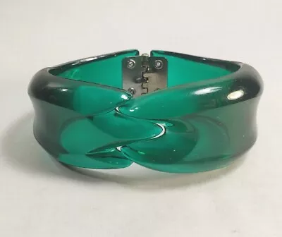 Vintage Green Acrylic Clamper Bangle Bracelet • $12