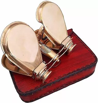 Vintage Brass Folding Binoculars/Opera Glasses/Spyglass With Leather Case Gifts • $65.62