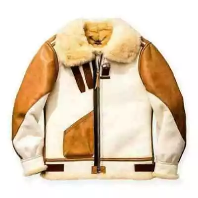 Men's Brown B3 Bomber Shearling Jacket | Handmade Pilot Flight Brown Fur Jacket • $316.05