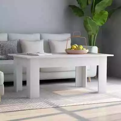 White Coffee Table For Living Room Engineered Wood Rectangular 100x60x42cm • £38.99