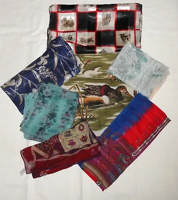 7 Vintage Scarf Lot ~ Silk Polyester ~ Dogs Ducks Flowers Paisley Etc  • $15