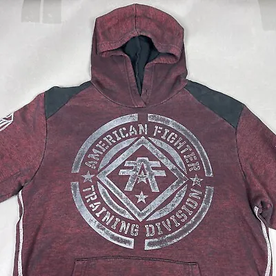 American Fighter Hoodie Mens Medium Red MMA Training Cage Buckle Streetwear • $19.57
