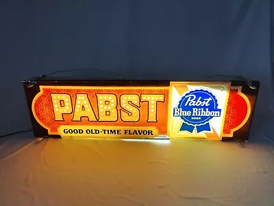 Vintage PABST BLUE RIBBON Cold Beer Light Up Store Advertise Sign 36”x10 X4 Deep • $179.99