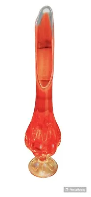 Vintage 19.5  Viking 6 Petal Cheetah Orange Swung Art Glass Vase • $160