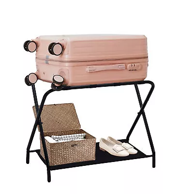 Kings Brand Furniture - Luggage Rack Folding Suitcase Stand With Storage Shelf • $32.99