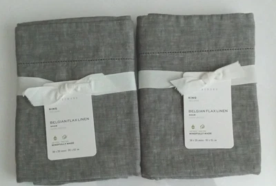 $95 • Buy 2 Pottery Barn King Belgian Flax Linen Shams In Flagstone 