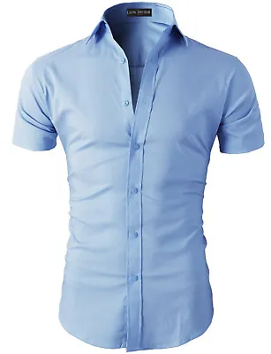 Mens Short Sleeve Shirts Casual Formal Slim Fit Shirt Top S M L XL  PS05 • £12.99